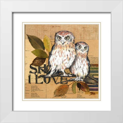 Little Owls II White Modern Wood Framed Art Print with Double Matting by Pinto, Patricia
