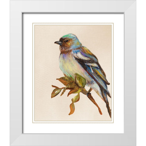 Bird on Perch II White Modern Wood Framed Art Print with Double Matting by Pinto, Patricia
