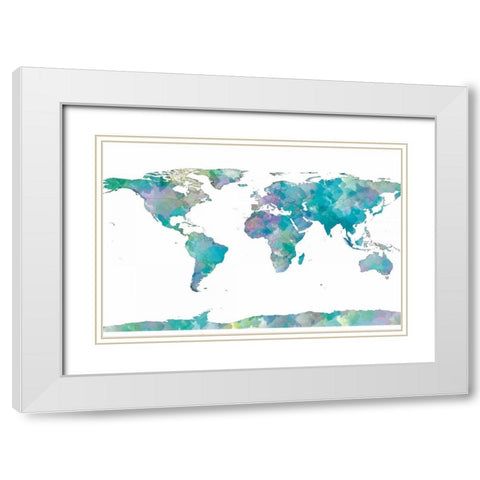 World Map Watercolor White Modern Wood Framed Art Print with Double Matting by SD Graphics Studio