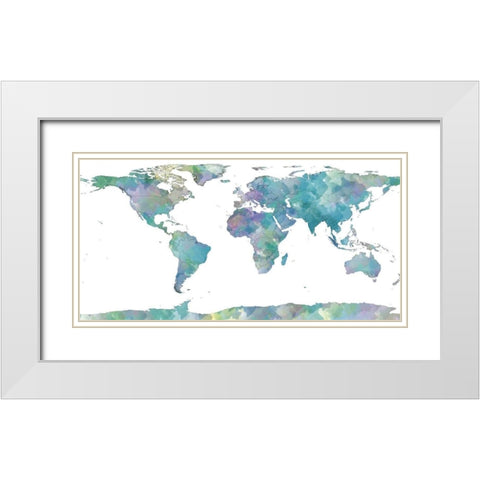 World Map Watercolor White Modern Wood Framed Art Print with Double Matting by Sundance Studio