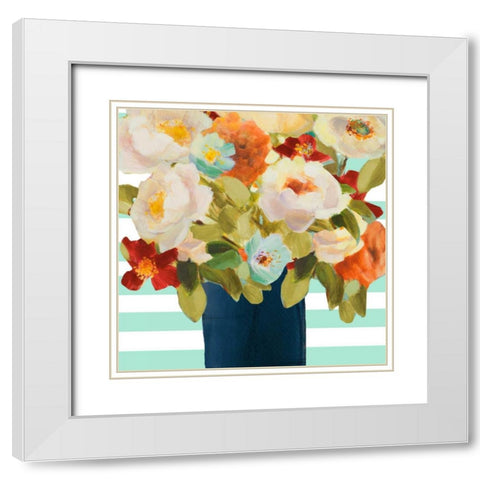 Flowers on Stripes II White Modern Wood Framed Art Print with Double Matting by Loreth, Lanie