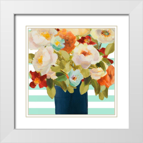 Flowers on Stripes II White Modern Wood Framed Art Print with Double Matting by Loreth, Lanie