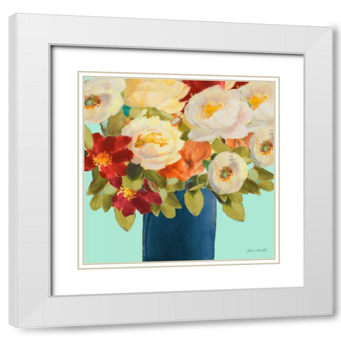 Flower Arrangement on Teal I White Modern Wood Framed Art Print with Double Matting by Loreth, Lanie
