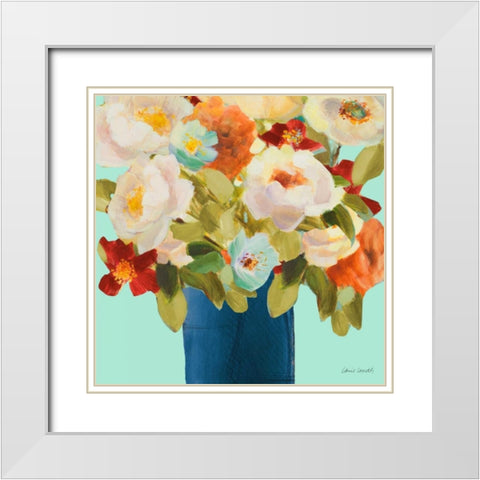 Flower Arrangement on Teal II White Modern Wood Framed Art Print with Double Matting by Loreth, Lanie