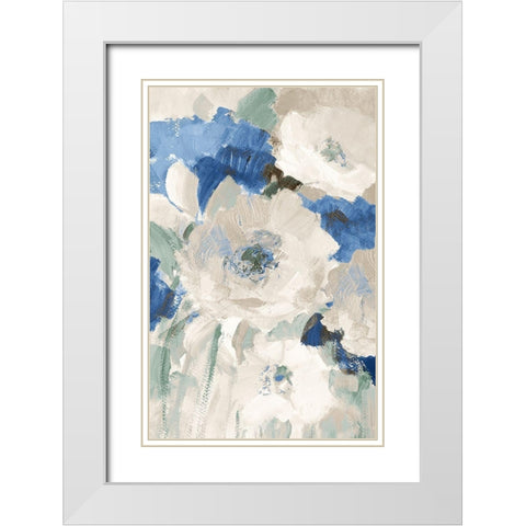 Blue Flower Power II White Modern Wood Framed Art Print with Double Matting by Loreth, Lanie