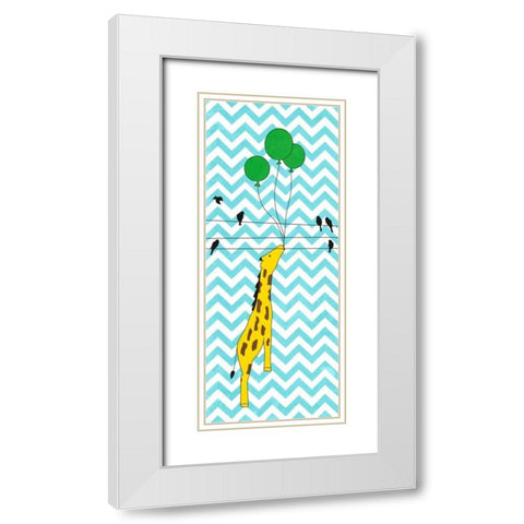 Floating Giraffe White Modern Wood Framed Art Print with Double Matting by SD Graphics Studio