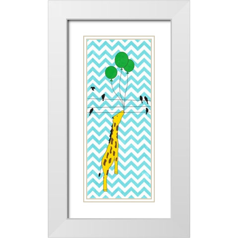 Floating Giraffe White Modern Wood Framed Art Print with Double Matting by SD Graphics Studio