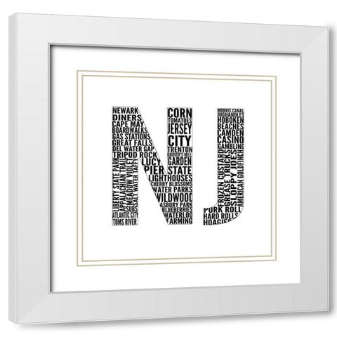 NJ Type White Modern Wood Framed Art Print with Double Matting by SD Graphics Studio