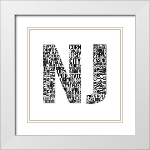 NJ Type White Modern Wood Framed Art Print with Double Matting by SD Graphics Studio