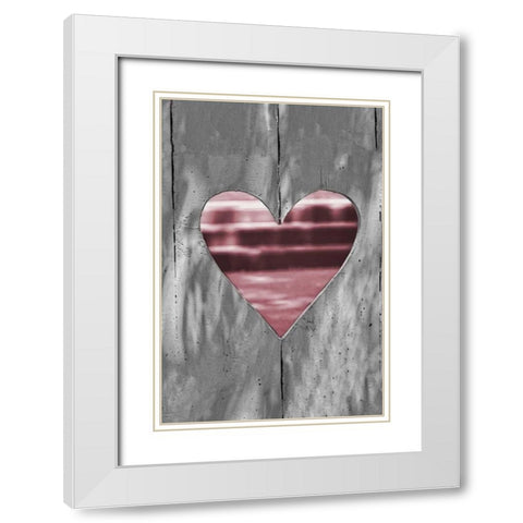 Pink Woodcut Heart I White Modern Wood Framed Art Print with Double Matting by Peck, Gail