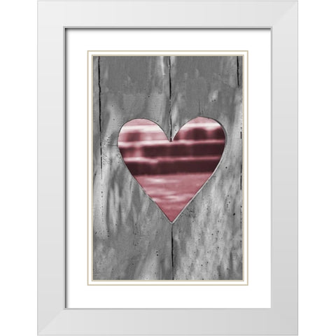 Pink Woodcut Heart I White Modern Wood Framed Art Print with Double Matting by Peck, Gail