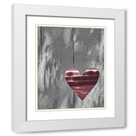 Up and Down Pink Woodcut Heart I White Modern Wood Framed Art Print with Double Matting by Peck, Gail