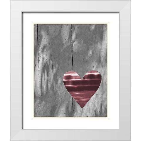 Up and Down Pink Woodcut Heart I White Modern Wood Framed Art Print with Double Matting by Peck, Gail