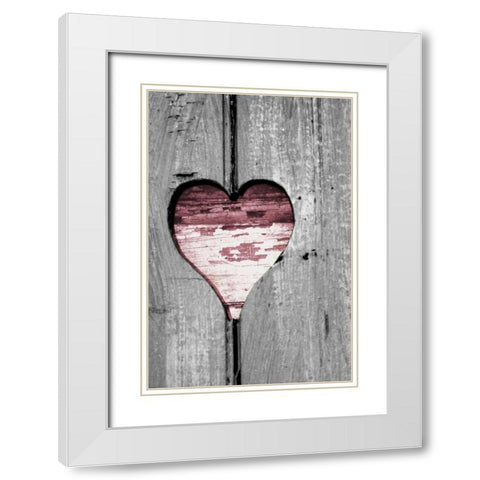 Pink Woodcut Heart II White Modern Wood Framed Art Print with Double Matting by Peck, Gail