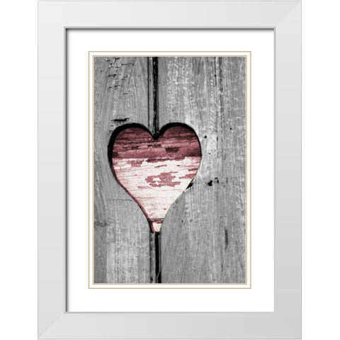 Pink Woodcut Heart II White Modern Wood Framed Art Print with Double Matting by Peck, Gail