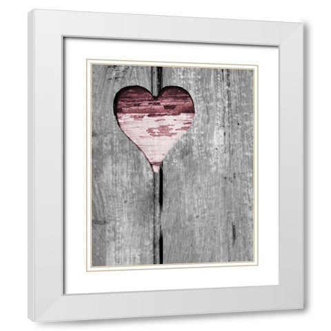 Up and Down Pink Woodcut Heart II White Modern Wood Framed Art Print with Double Matting by Peck, Gail