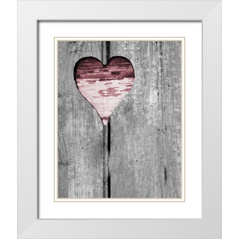 Up and Down Pink Woodcut Heart II White Modern Wood Framed Art Print with Double Matting by Peck, Gail