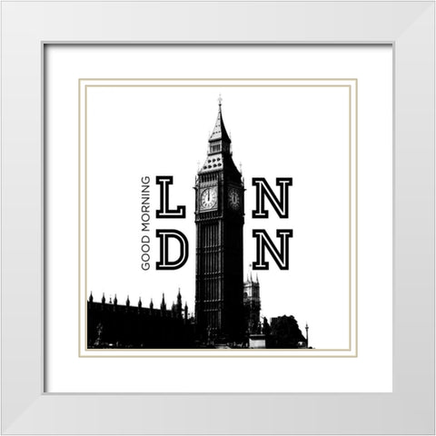 Good Morning London White Modern Wood Framed Art Print with Double Matting by Navas, Emily
