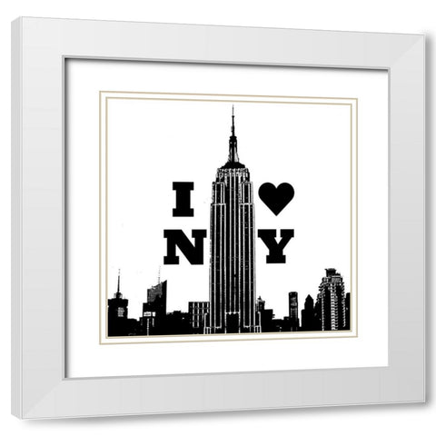 I Heart NY Border White Modern Wood Framed Art Print with Double Matting by Navas, Emily