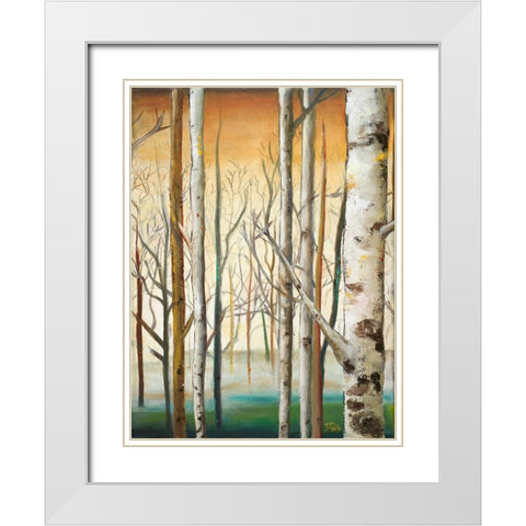 Gold Birch Forest II White Modern Wood Framed Art Print with Double Matting by Pinto, Patricia