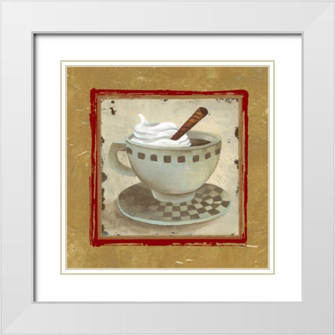 Golden Coffee I White Modern Wood Framed Art Print with Double Matting by Medley, Elizabeth