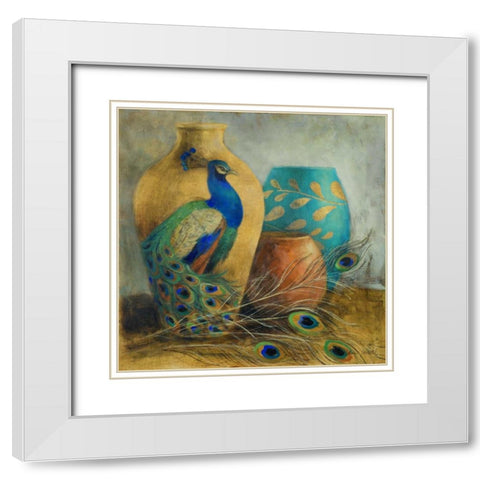 Peacock Vessels I White Modern Wood Framed Art Print with Double Matting by Loreth, Lanie