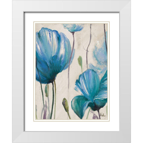 Blue Poppies White Modern Wood Framed Art Print with Double Matting by Pinto, Patricia