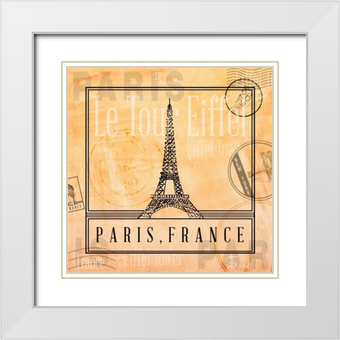 Paris Stamp II White Modern Wood Framed Art Print with Double Matting by Ritter, Gina