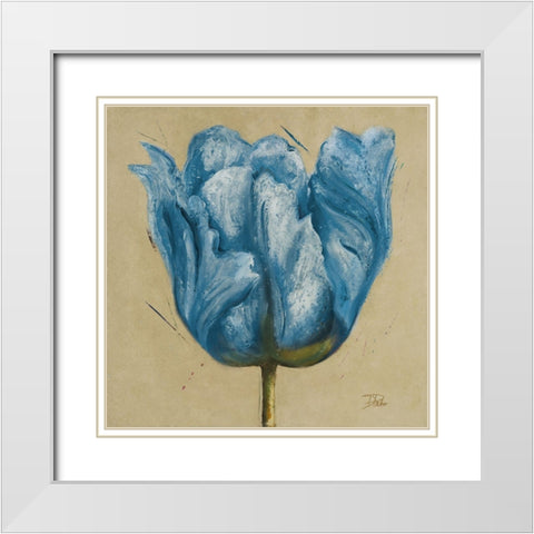Blue Double Tulips I White Modern Wood Framed Art Print with Double Matting by Pinto, Patricia