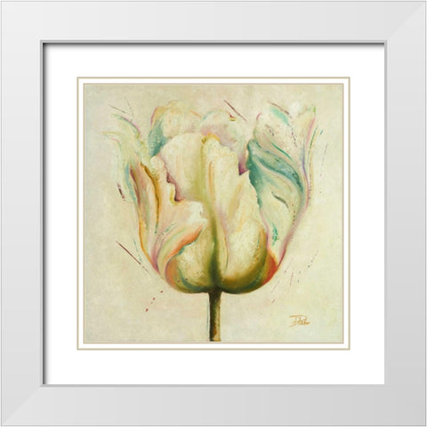 White Double Tulips I White Modern Wood Framed Art Print with Double Matting by Pinto, Patricia