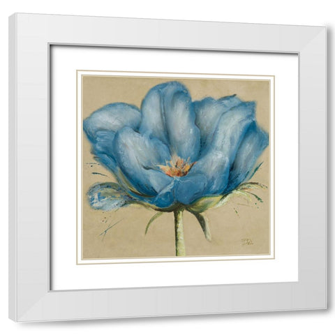Blue Double Tulips II White Modern Wood Framed Art Print with Double Matting by Pinto, Patricia
