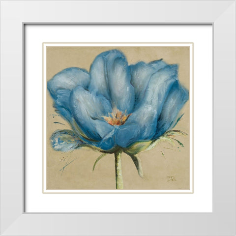 Blue Double Tulips II White Modern Wood Framed Art Print with Double Matting by Pinto, Patricia