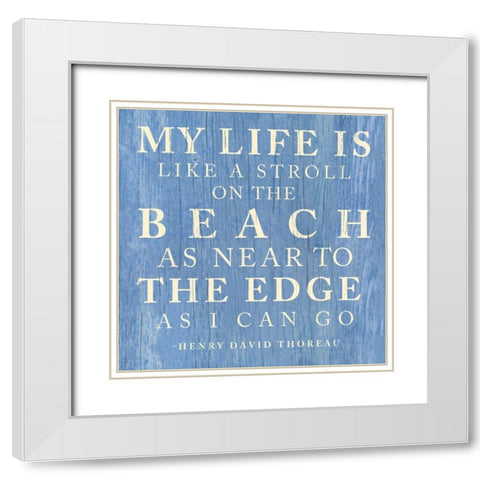 Stroll On The Beach White Modern Wood Framed Art Print with Double Matting by SD Graphics Studio