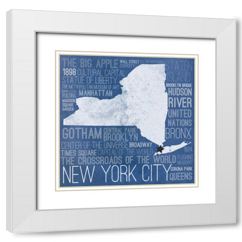 New York Map Border White Modern Wood Framed Art Print with Double Matting by Sundance Studio