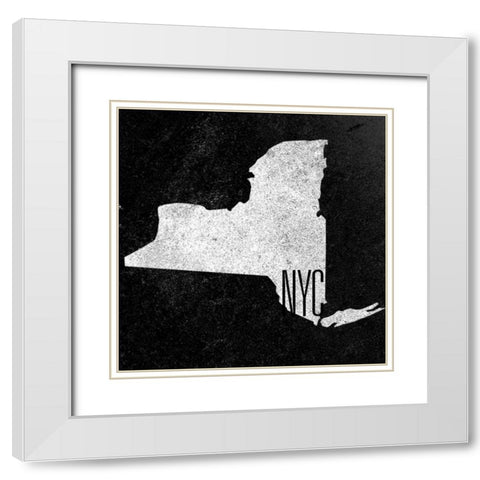 NY Chalk with Border White Modern Wood Framed Art Print with Double Matting by Sundance Studio