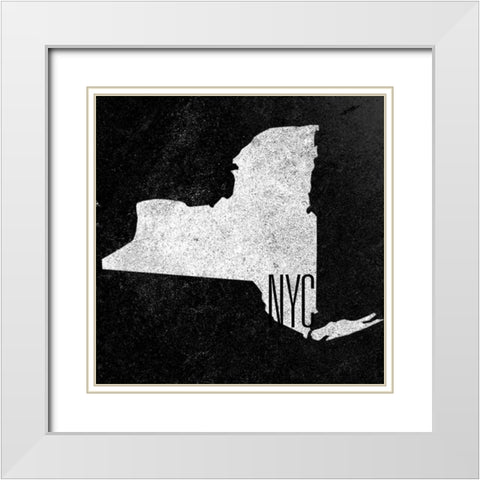 NY Chalk with Border White Modern Wood Framed Art Print with Double Matting by Sundance Studio