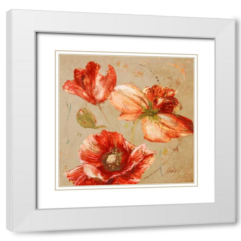 Dance of Poppies I White Modern Wood Framed Art Print with Double Matting by Pinto, Patricia
