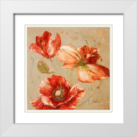 Dance of Poppies I White Modern Wood Framed Art Print with Double Matting by Pinto, Patricia