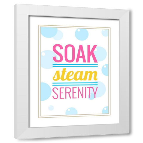 Soak, Steam, Serenity White Modern Wood Framed Art Print with Double Matting by SD Graphics Studio