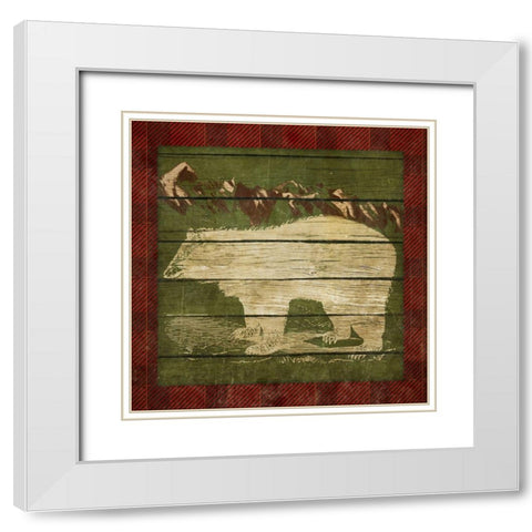 Plaid Bear Border White Modern Wood Framed Art Print with Double Matting by SD Graphics Studio