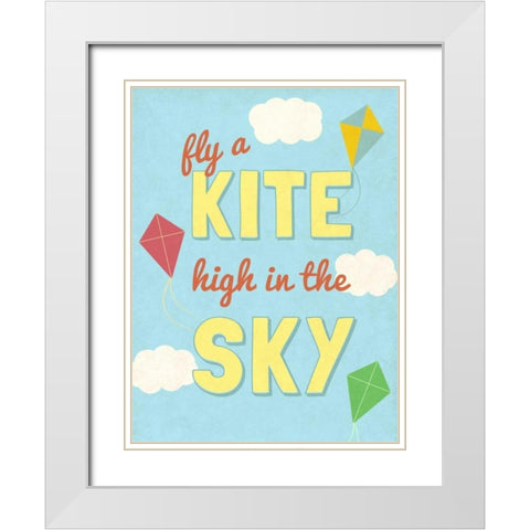 Fly a Kite White Modern Wood Framed Art Print with Double Matting by SD Graphics Studio