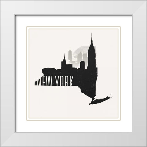 New York Skyline White Modern Wood Framed Art Print with Double Matting by SD Graphics Studio