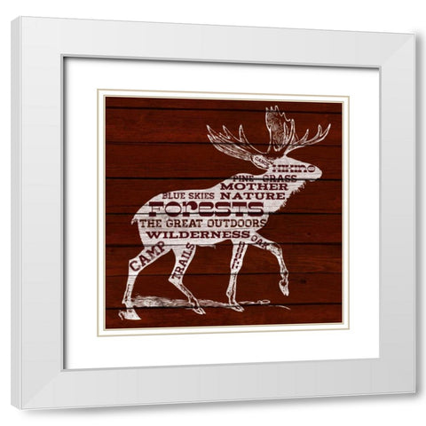 Moose Text White Modern Wood Framed Art Print with Double Matting by SD Graphics Studio
