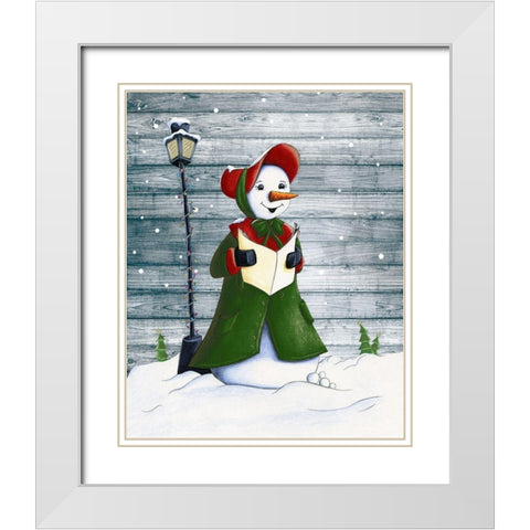 Christmas Snowmen I White Modern Wood Framed Art Print with Double Matting by Josefina