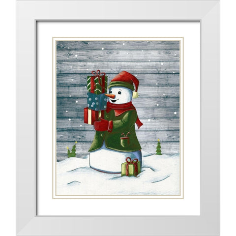 Christmas Snowmen II White Modern Wood Framed Art Print with Double Matting by Josefina