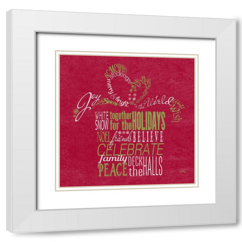 Holiday Fun Typography on Red II White Modern Wood Framed Art Print with Double Matting by Medley, Elizabeth