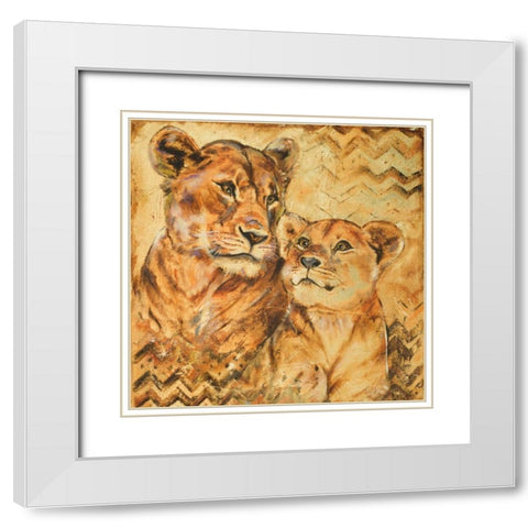 Safari Mother and Son II White Modern Wood Framed Art Print with Double Matting by Pinto, Patricia