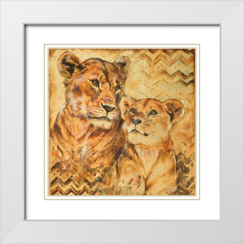 Safari Mother and Son II White Modern Wood Framed Art Print with Double Matting by Pinto, Patricia