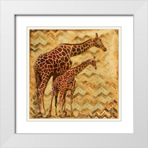 Safari Family II White Modern Wood Framed Art Print with Double Matting by Pinto, Patricia