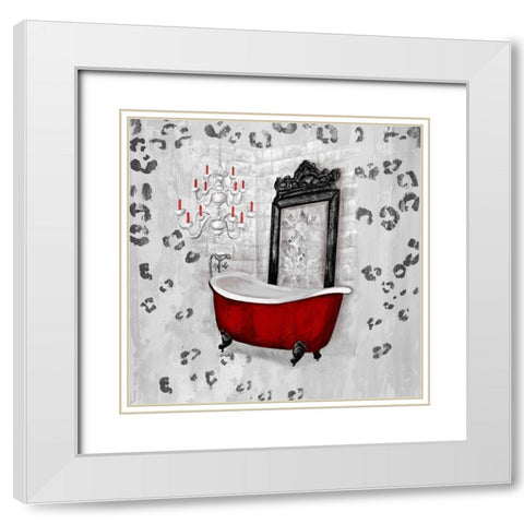 Red Antique Mirrored Bath Square II White Modern Wood Framed Art Print with Double Matting by Hakimipour, Tiffany